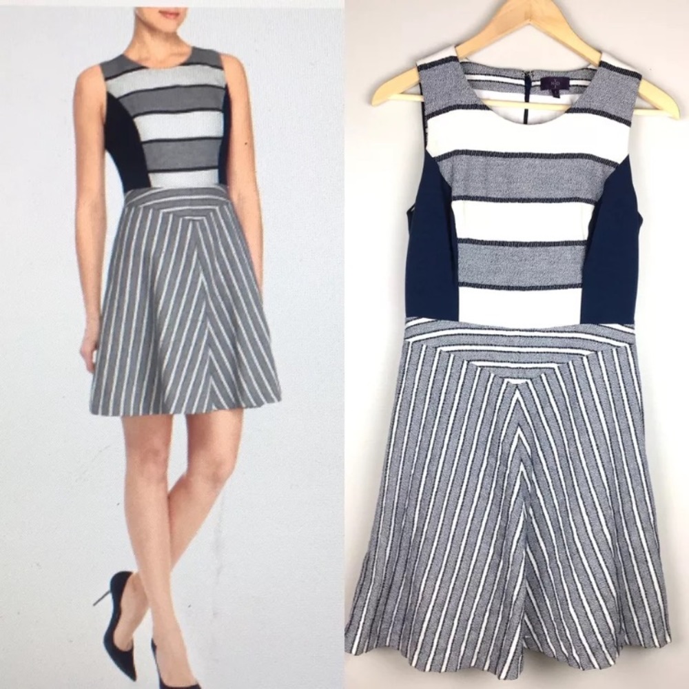 NYDJ Stacy Stripe Slimming A Line Career Dress 6